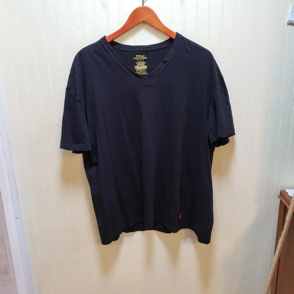 Polo Ralph Lauren Shirt Mens 2XL Blue V-Neck‎ Classic Fit Cotton Logo Tee Jersey